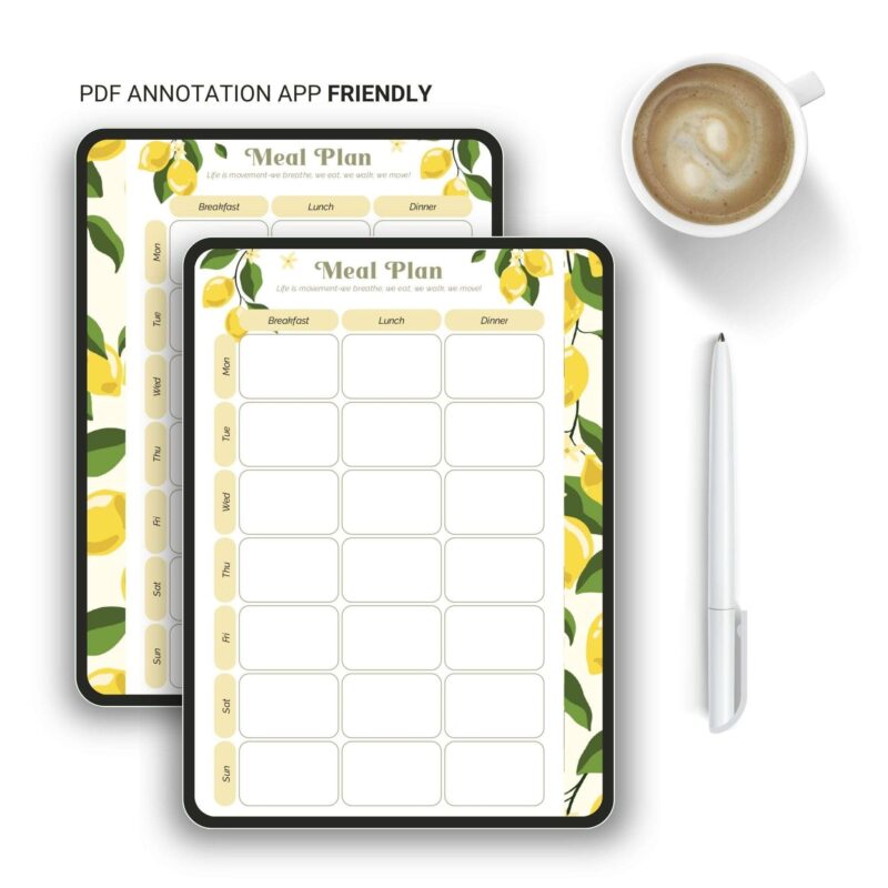 Printable weekly meal planner with stylish design