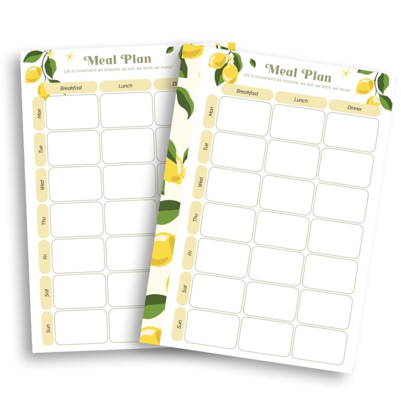 Two-page A5 meal planner insert for weekly menu planning