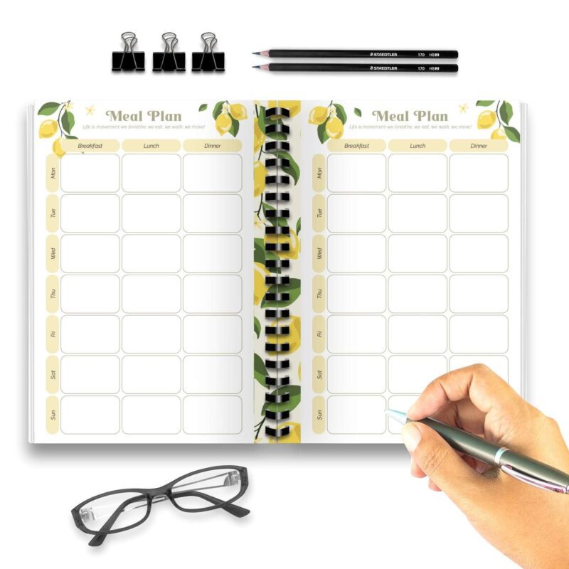 Two-page A5 meal planner insert for weekly menu planning