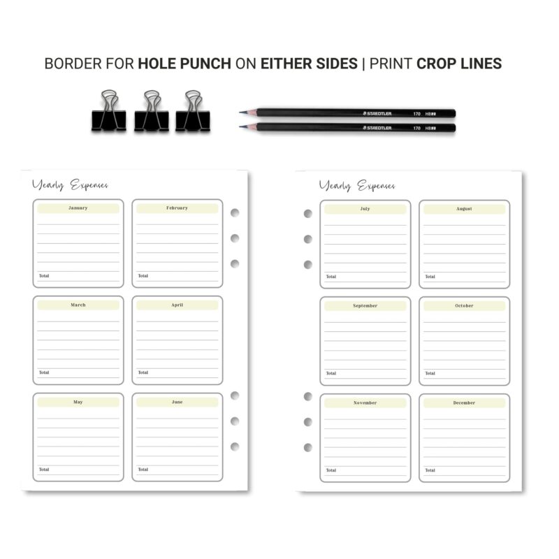 Yearly Expense Planner Insert for Financial Goals
