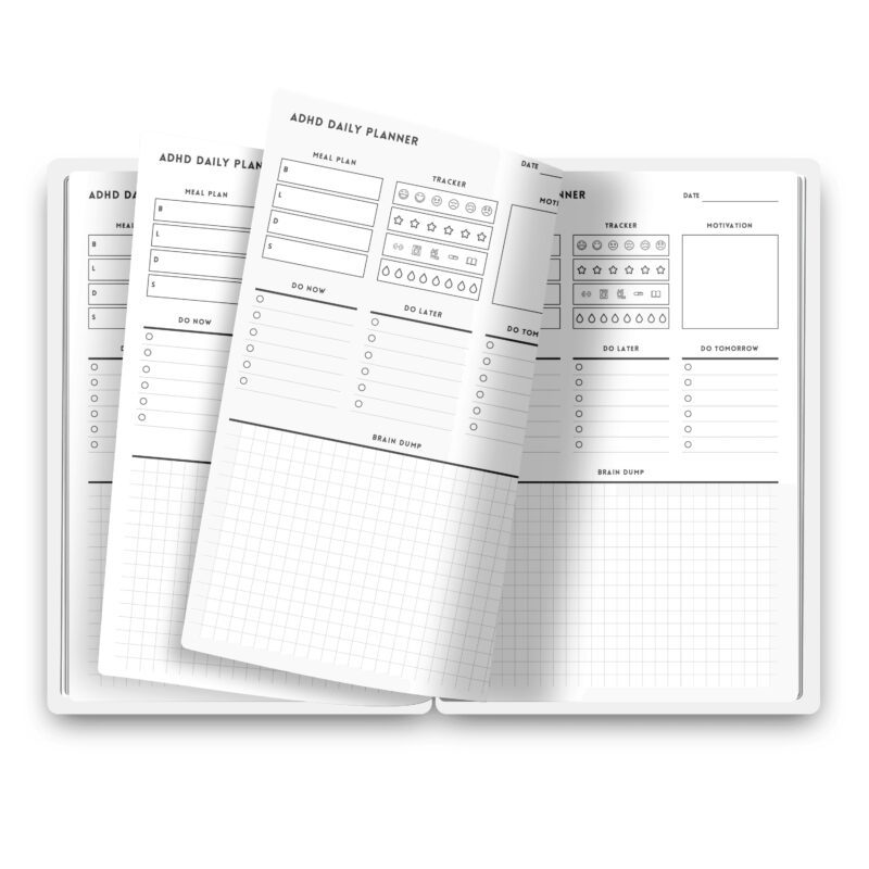 ADHD daily planner printed and bound in an A5 notebook