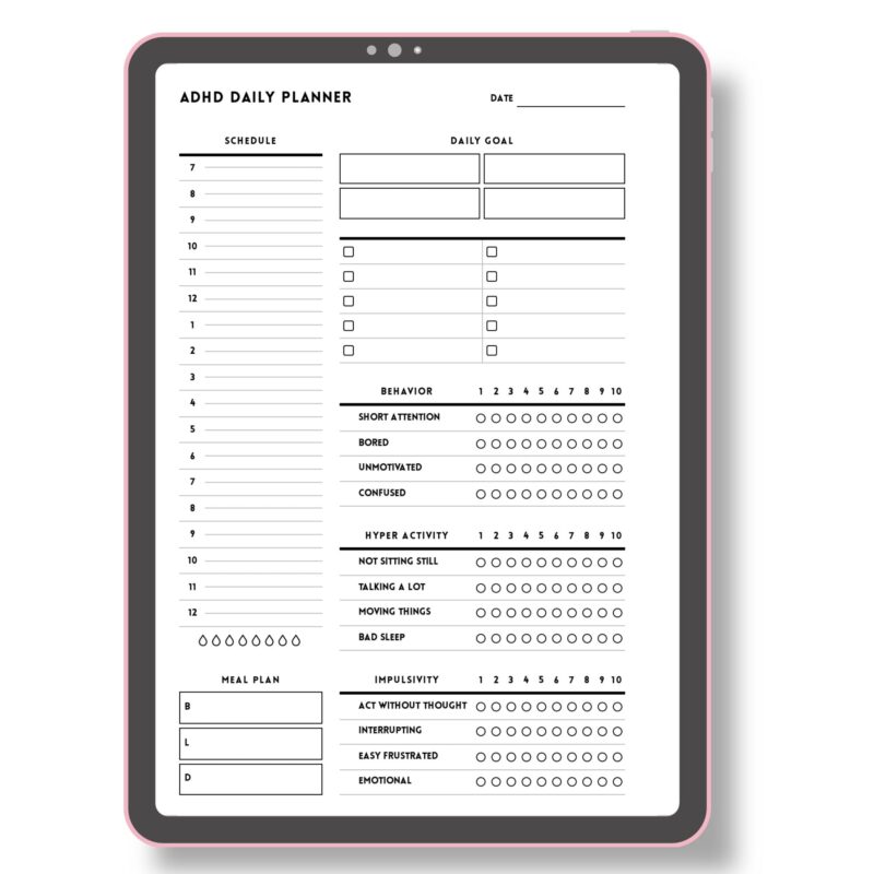 ADHD Daily Planner Insert PDF on tablet