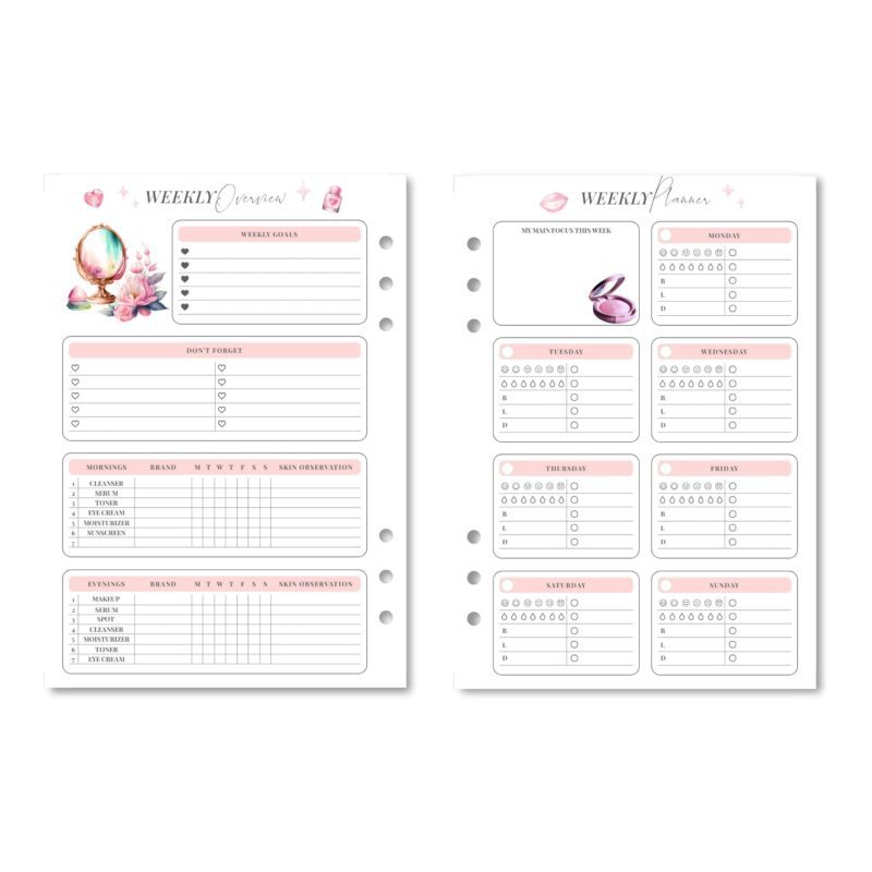 A5 beauty planner for skincare and self-care routines