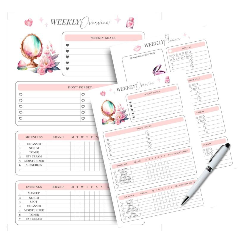Skincare routine tracker with morning and evening sections
