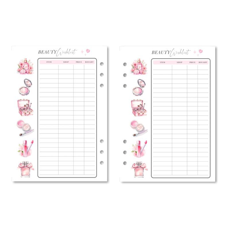 A5 beauty planner with product and budget tracking