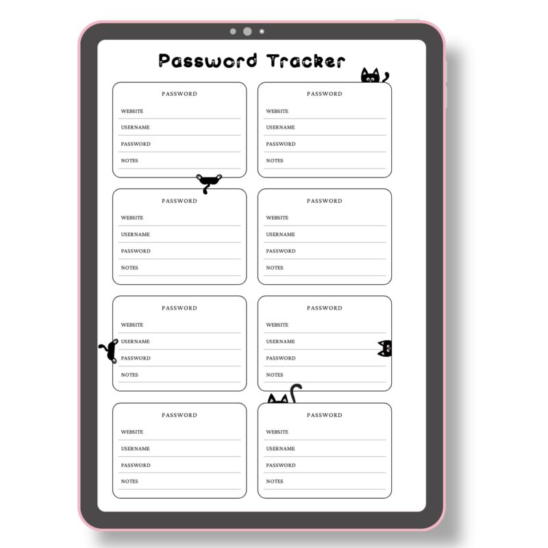 Black Cat Password Tracker – A5 PDF Printable for Secure Login Management - Image 7