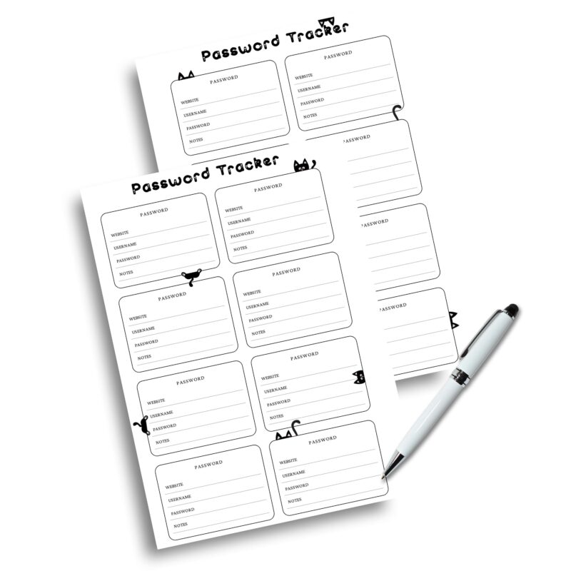 Black Cat Password Tracker PDF - A5 Printable for Secure Logins