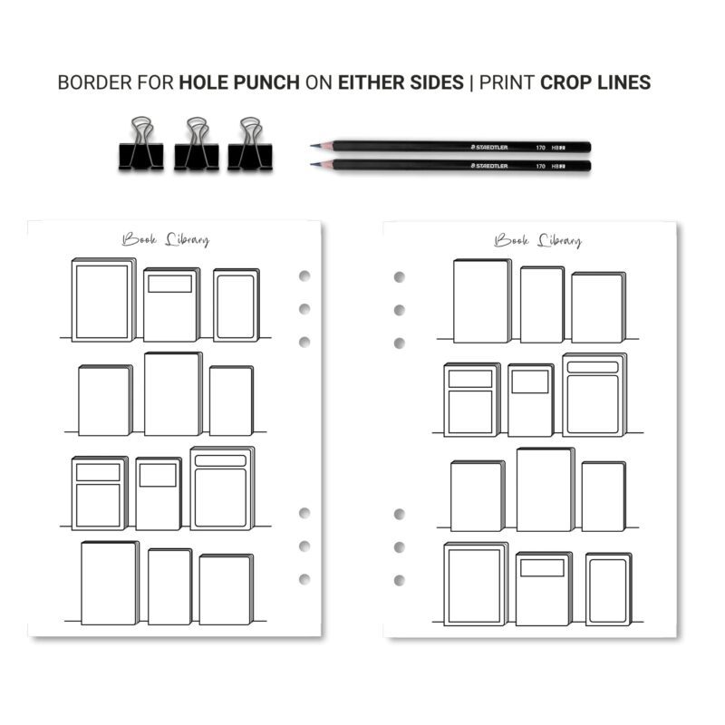 Book library planner insert PDF download preview mockup