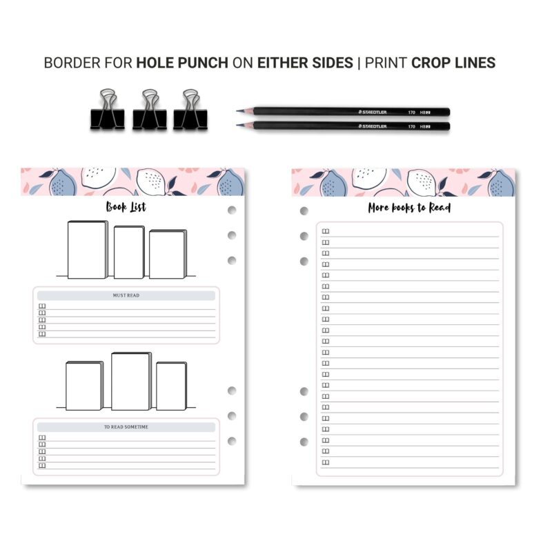 A5 reading planner printable with book tracking sections