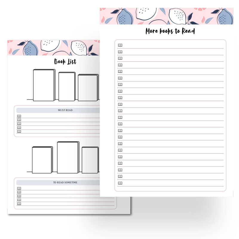 A5 reading planner printable with book tracking sections