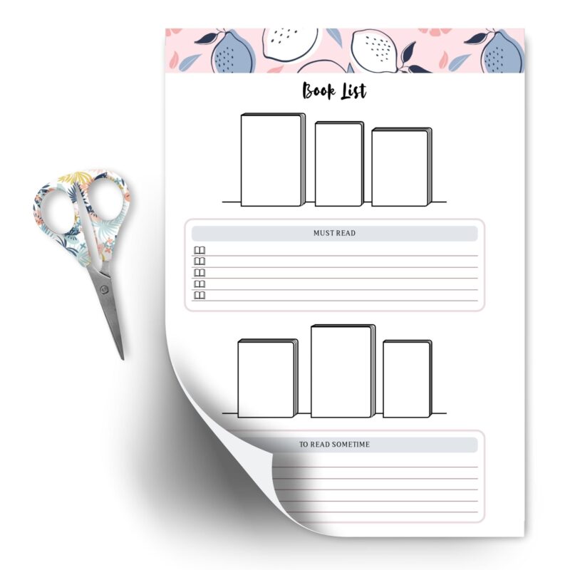 Book list tracker PDF showing organized reading categories layout
