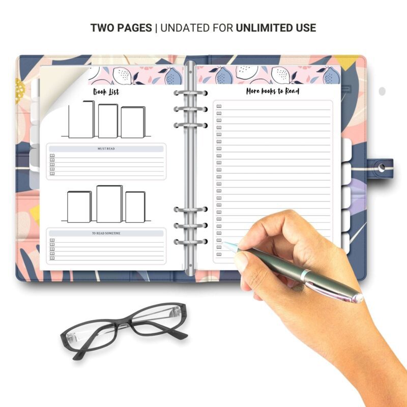 Book list tracker PDF showing organized reading categories layout