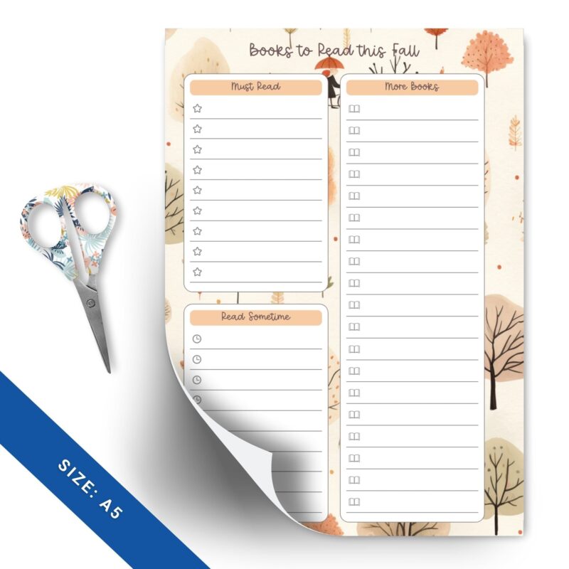 Printable book planner pages showing reading tracker layout