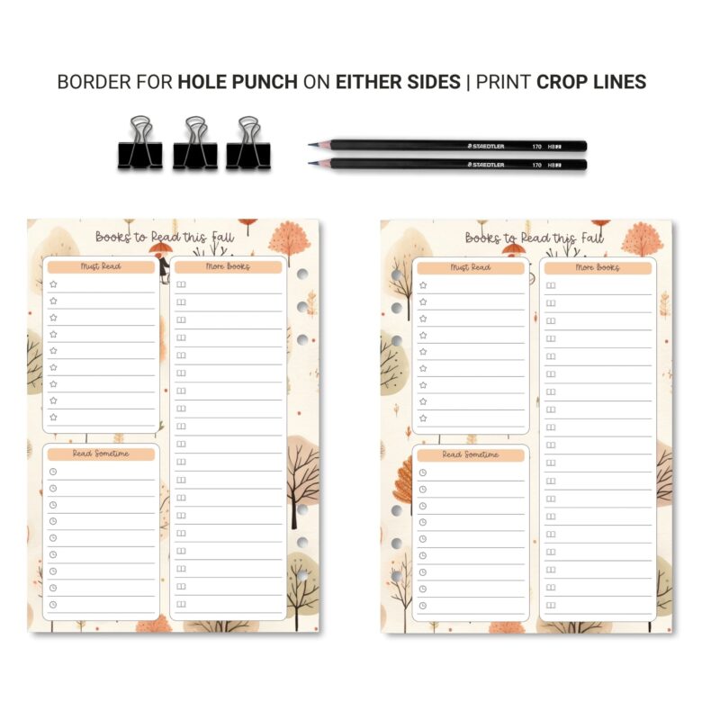Fall reading planner PDF download for book lovers