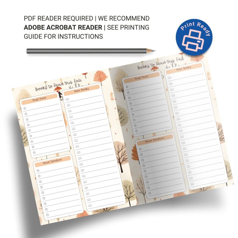 A5 autumn book tracker with reading goals sections