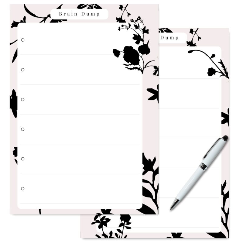 Printable Brain Dump Planner Insert A5 on a desk