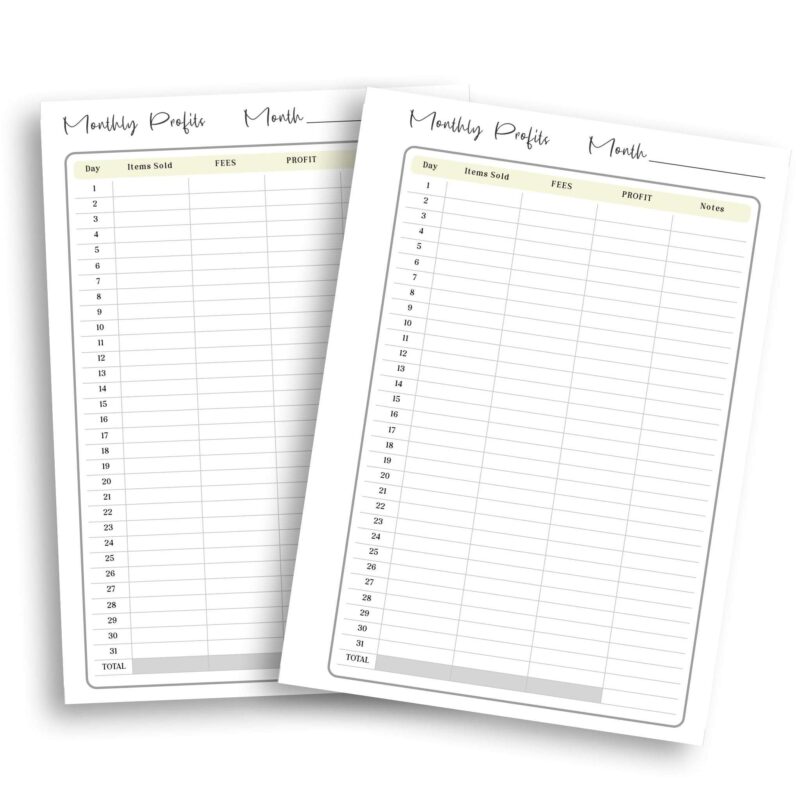 Printable Business Monthly Profits Planner Insert A5 on a desk