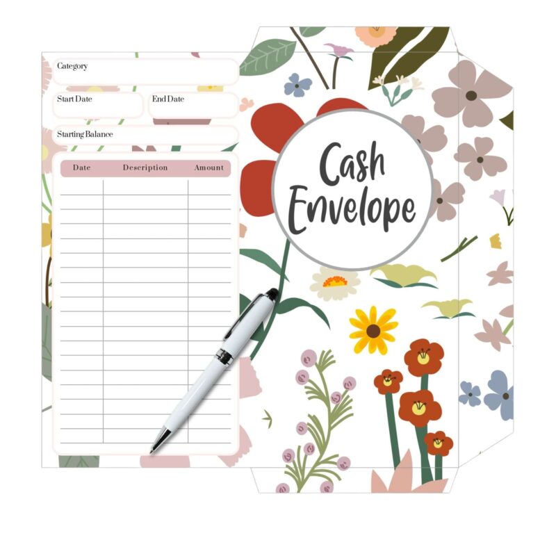 Close-up of Printable Cash Envelopes showing the vibrant garden design.