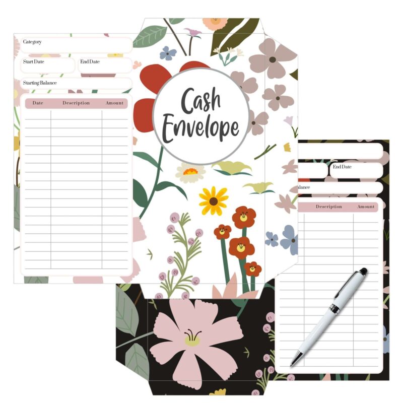 Printable Cash Envelopes with a garden theme, arranged neatly.