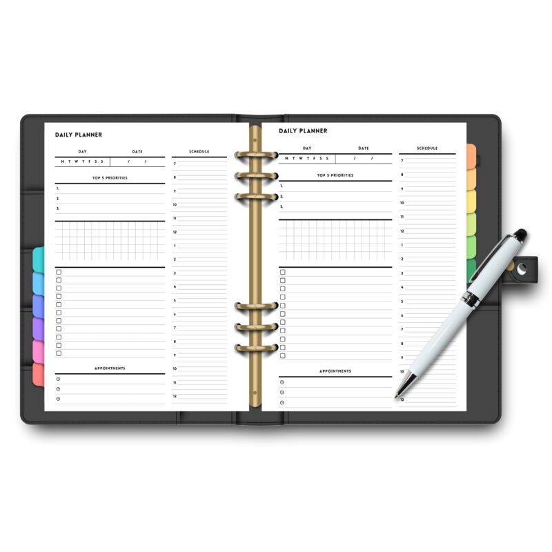 Close-up of a well-organized day using the A5 Minimalist Daily Planner.