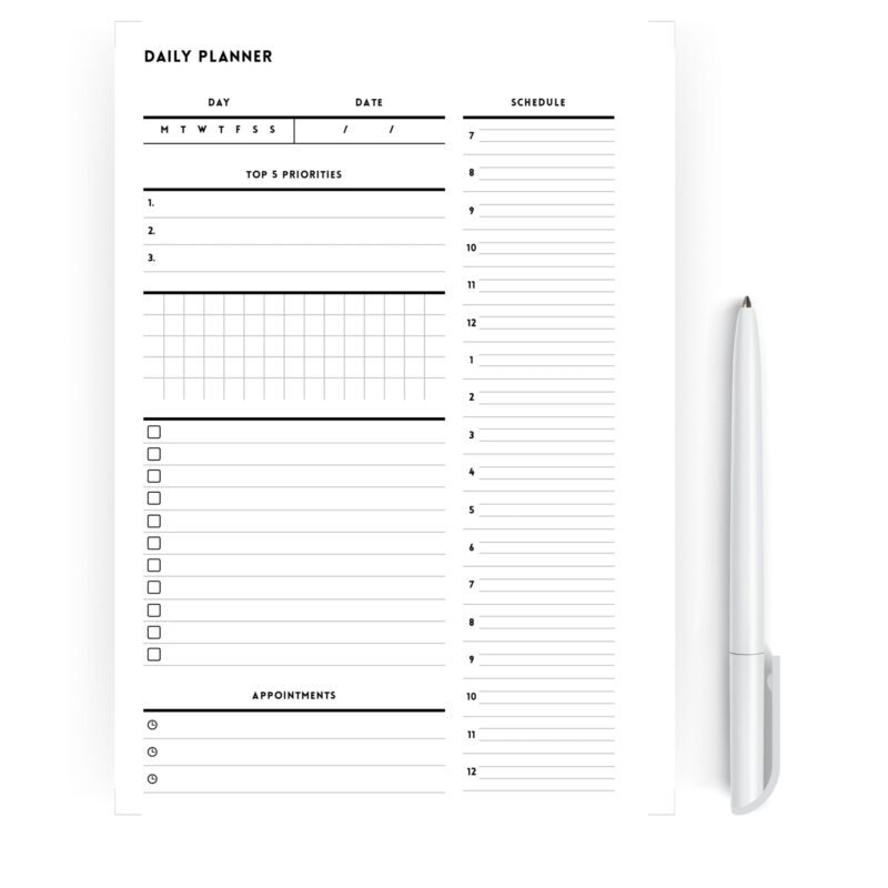 Close-up of a well-organized day using the A5 Minimalist Daily Planner.
