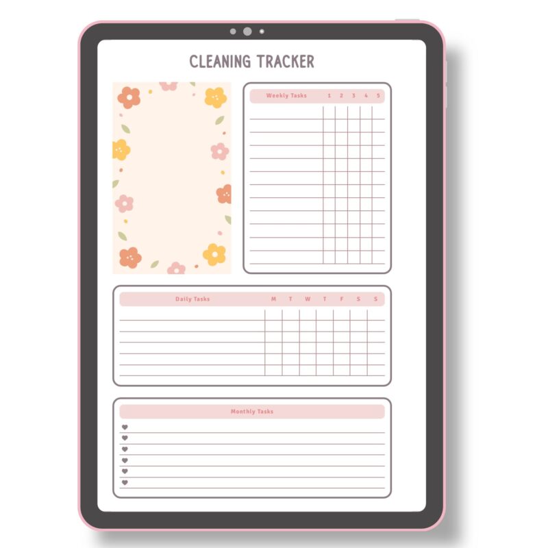 Digital mock-up of the Cleaning Tracker on a tablet.