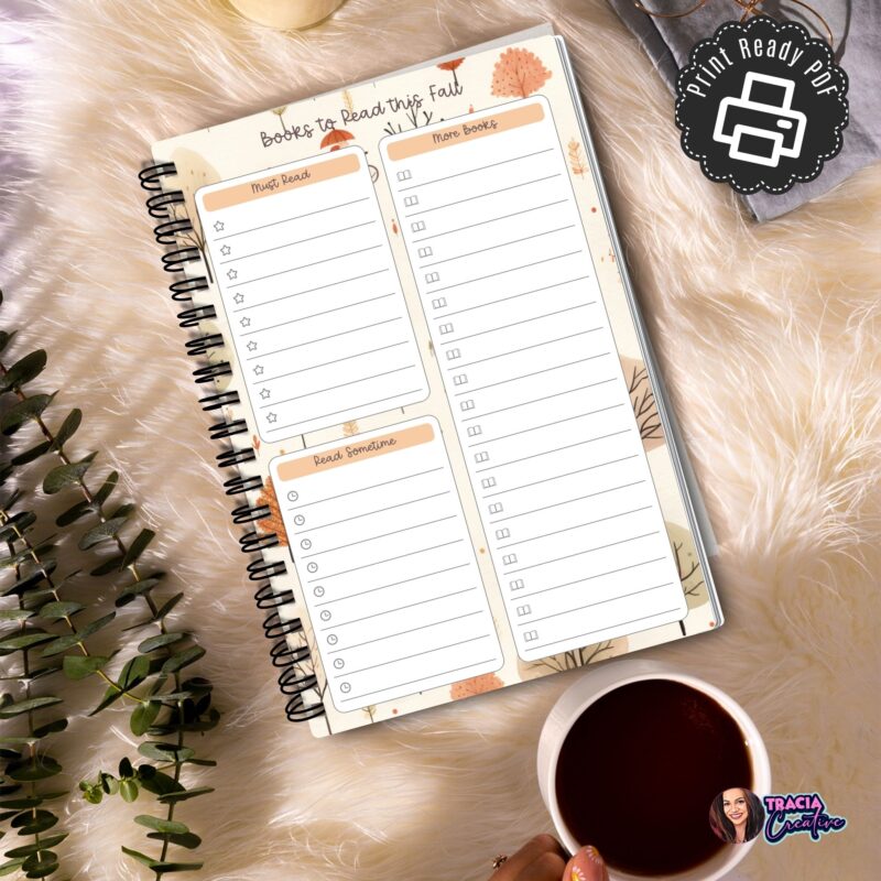 Fall reading planner A5 printable with autumn leaves design