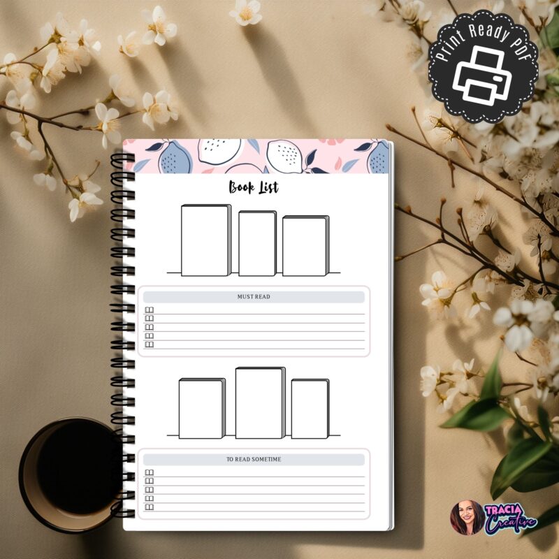 A5 book list tracker printable planner insert with reading goals