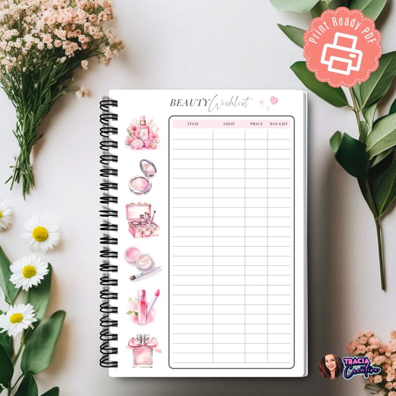 Beauty Wishlist Planner A5 printable cover