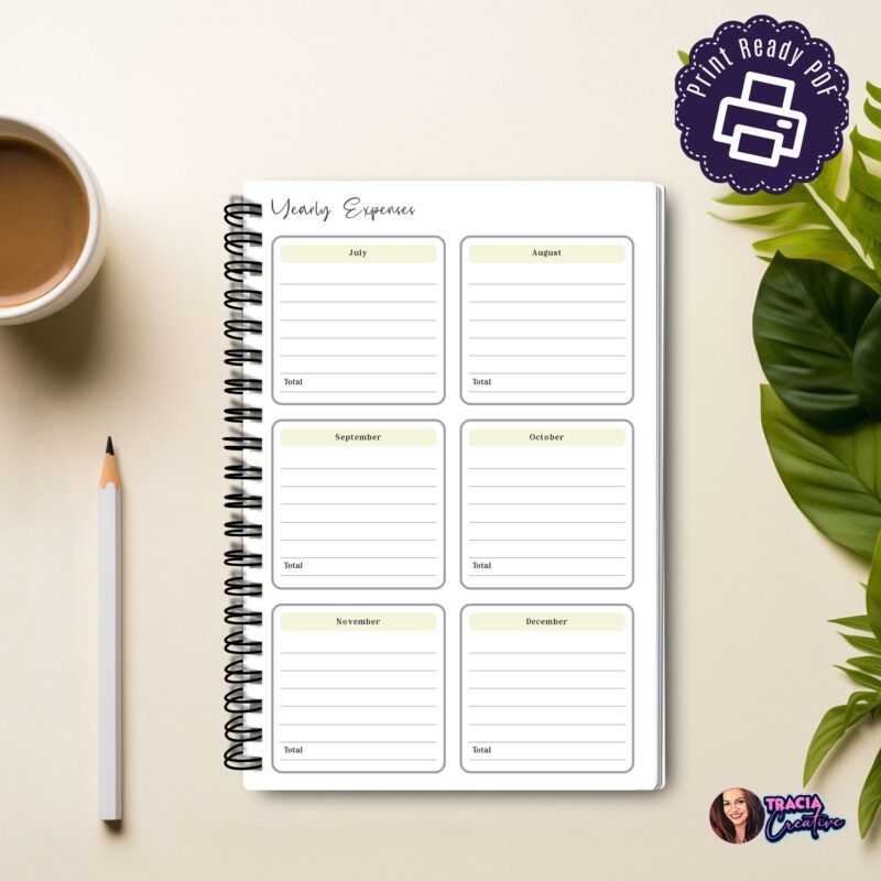 Yearly Expense Planner A5 Printable PDF
