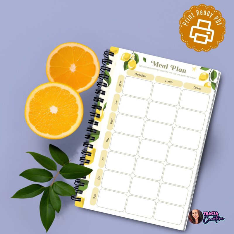 Printable meal planner with orchard design for A5 binders