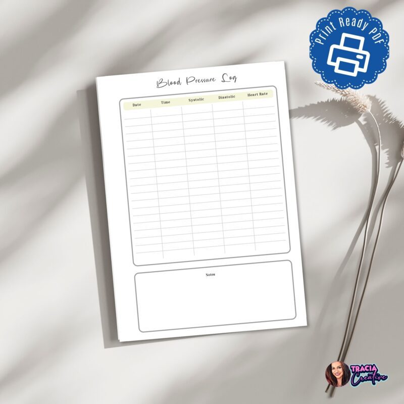Minimalist A5 blood pressure tracker printable