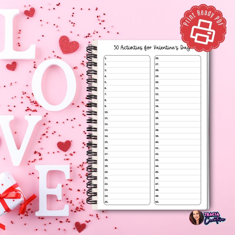 Valentine's Day activities planner printable