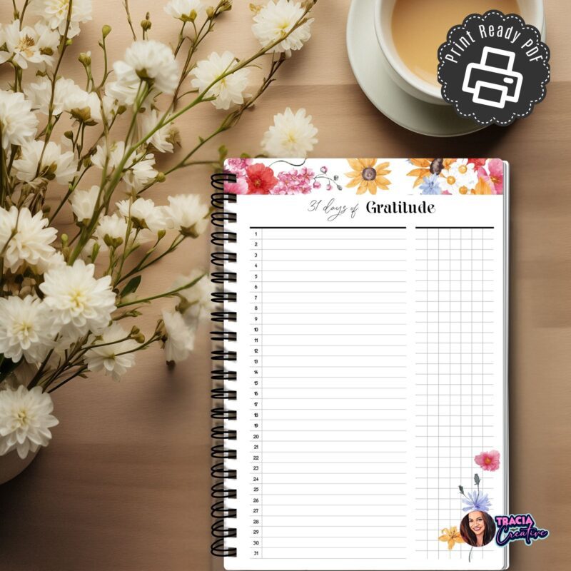 31 Days of Gratitude A5 Planner Printable PDF with Daily slots
