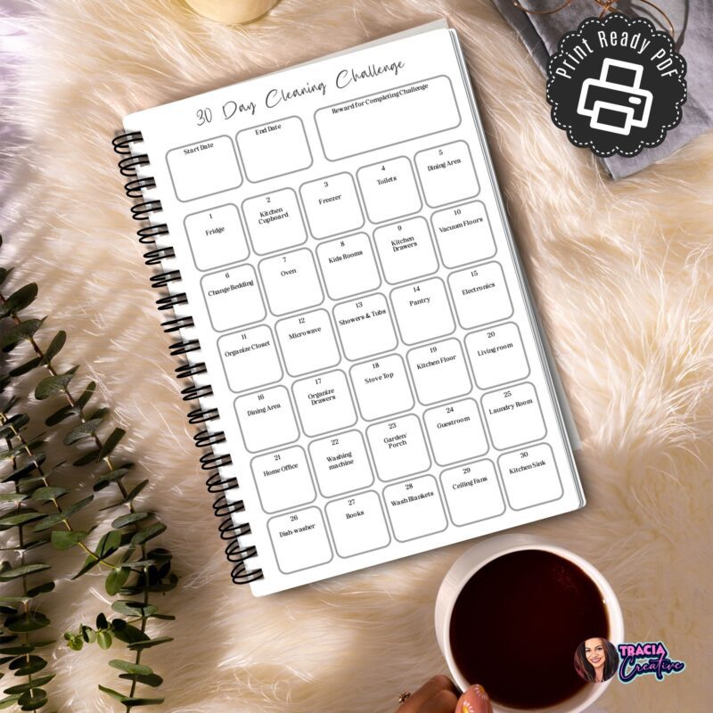 Minimalist 30-Day Cleaning Challenge Planner PDF