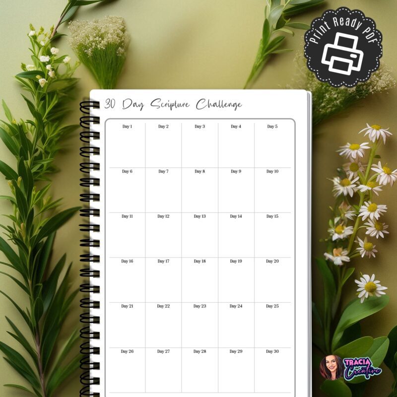 Printable Bible Scripture Challenge Planner in A5 size for faith journals