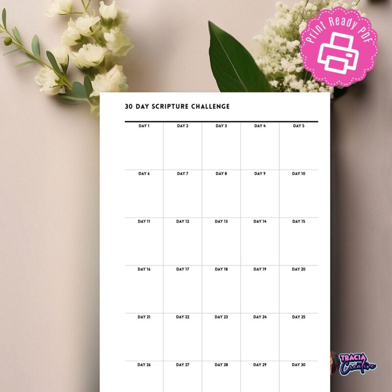 30 Day Scripture Challenge printable pages shown in A5 size