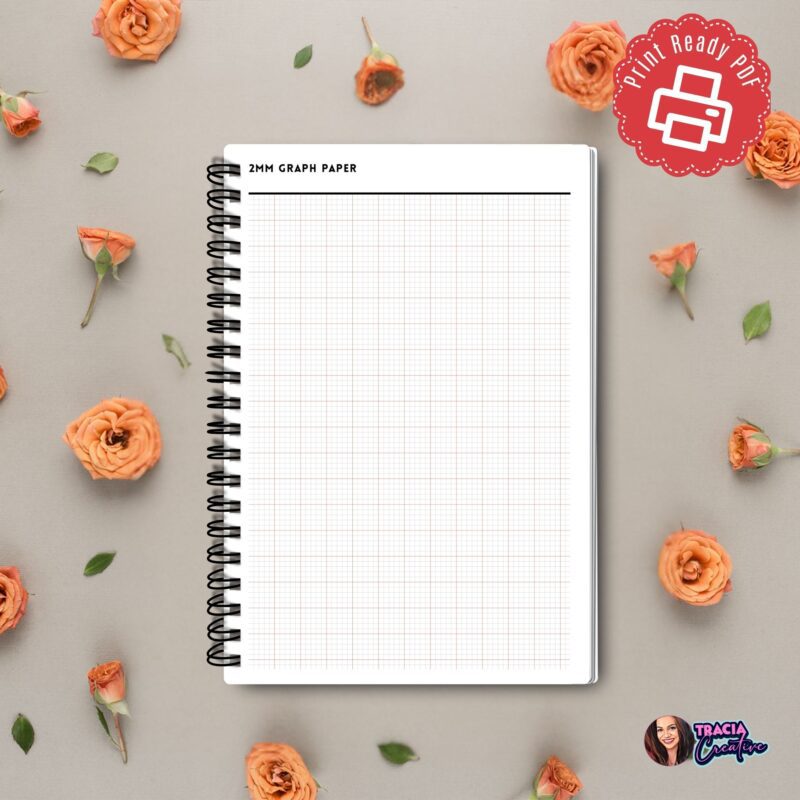 Printable 2mm graph paper A5 size PDF with precise grid lines for technical drawings, notes, and creative projects