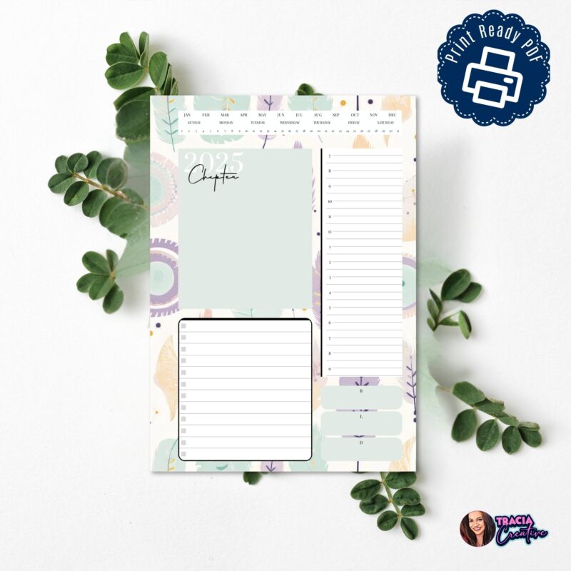 Printable daily planner in soft pastel colors showing daily layout with sections for tasks, appointments, and notes - undated 2024-2025 PDF download