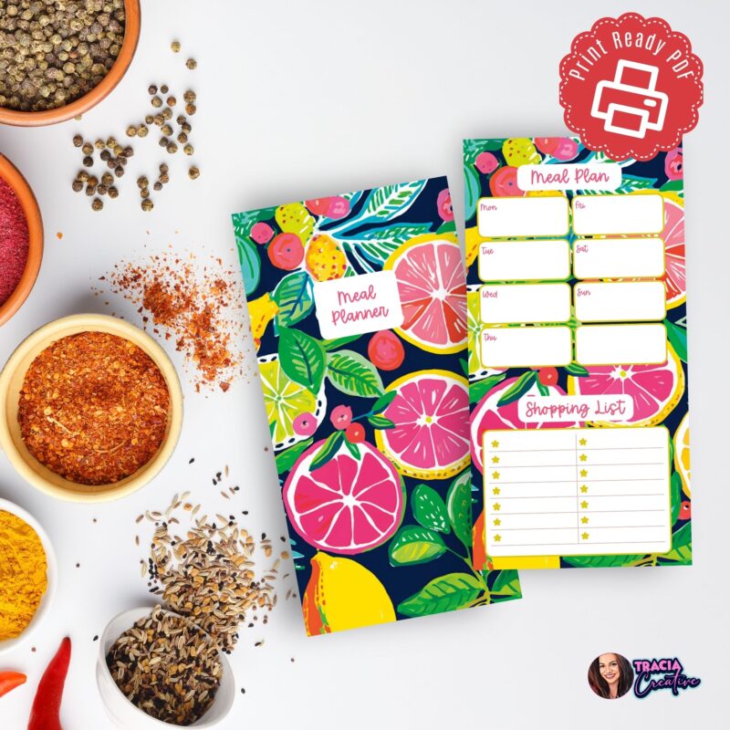 Meal plan and shopping list planner printed on A5 paper