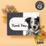 Printable pet sitter thank you card with colorful paw print design