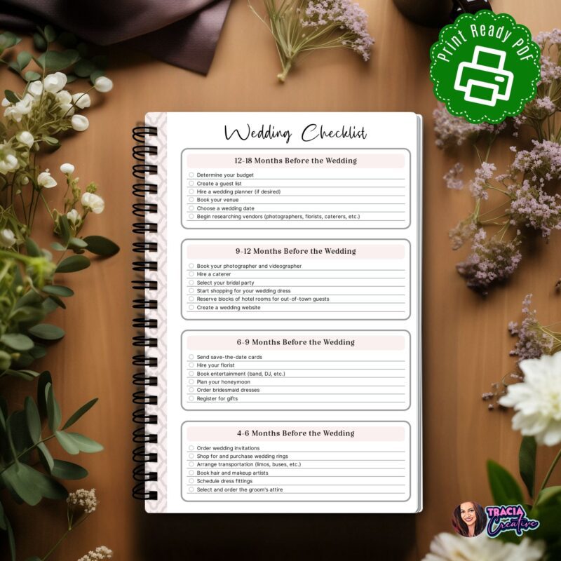 12 printable wedding planner templates printed on A5 paper
