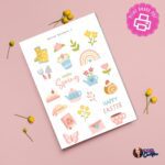 Printable seasonal sticker sheets for planners with spring, summer, fall and winter designs