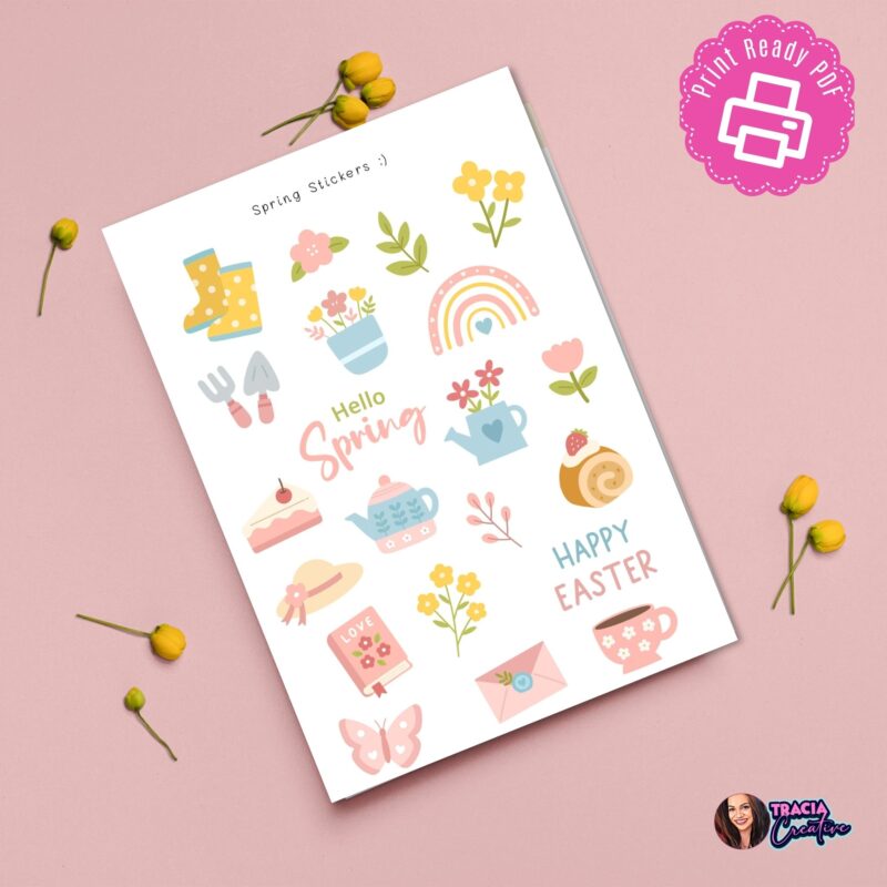 Printable seasonal sticker sheets for planners with spring, summer, fall and winter designs