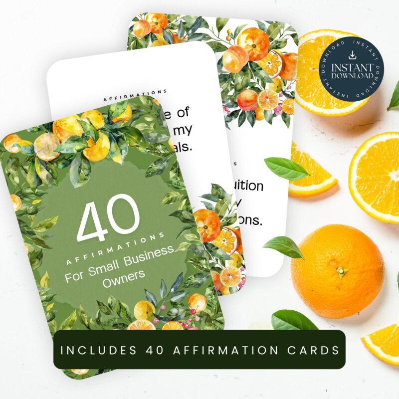 Citrus-themed printable affirmations for entrepreneurs on desk