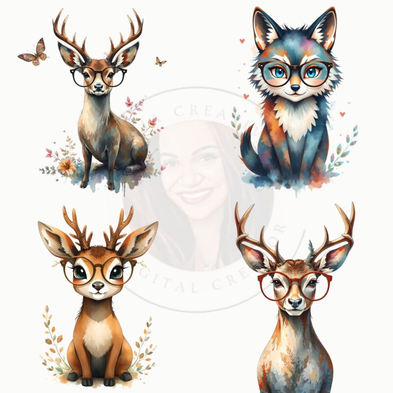 Woodland animals clipart PNG bundle transparent background