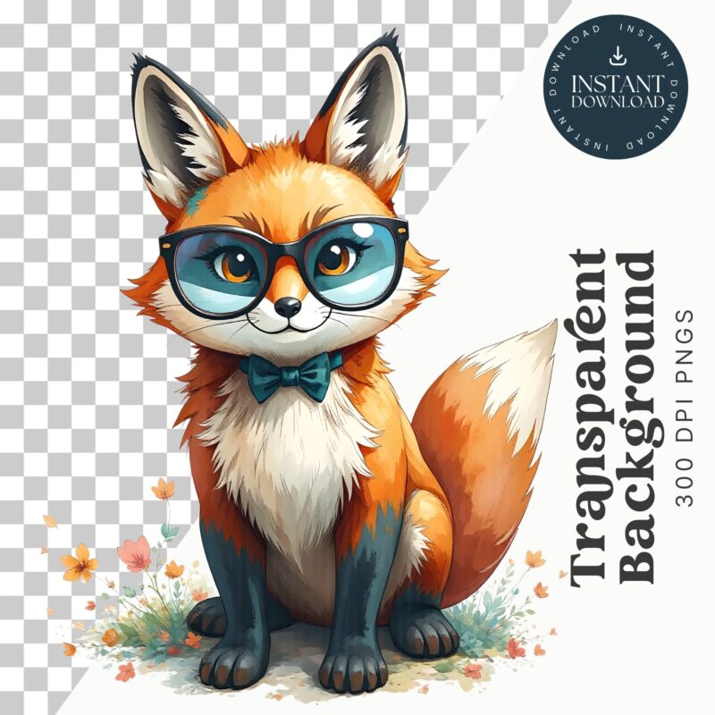 Cute fox in glasses clipart for invitations