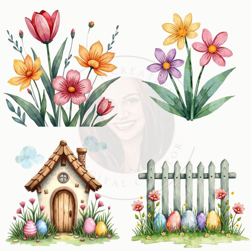Watercolor Easter clipart bunny clipart on pastel background