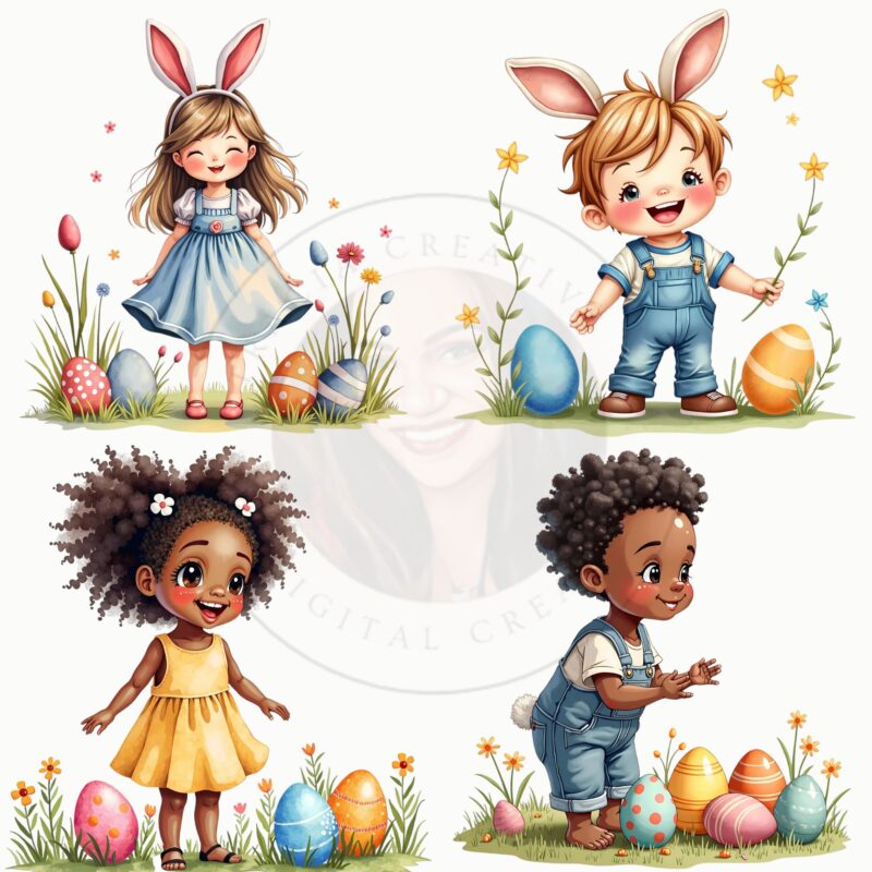Watercolor Easter clipart bunny clipart on pastel background