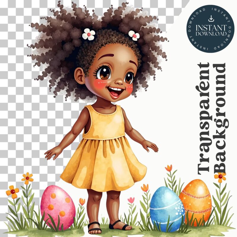 Easter girl with egg basket PNG with transparent background
